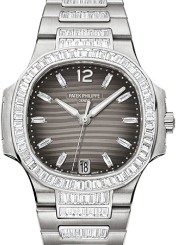 Patek Philippe 7014/1G-001 Nautilus Ladies 33.6mm Charcoal Diamond White Gold Diamond Set Date BRAND NEW