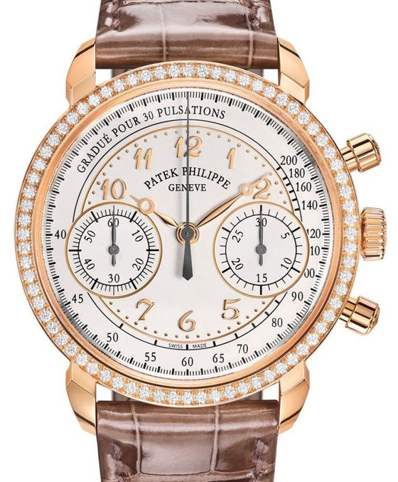 Patek Philippe Complications Chronograph Rose Gold Silver Opaline Dial 38mm Diamond Bezel 7150/250R-001 - BRAND NEW