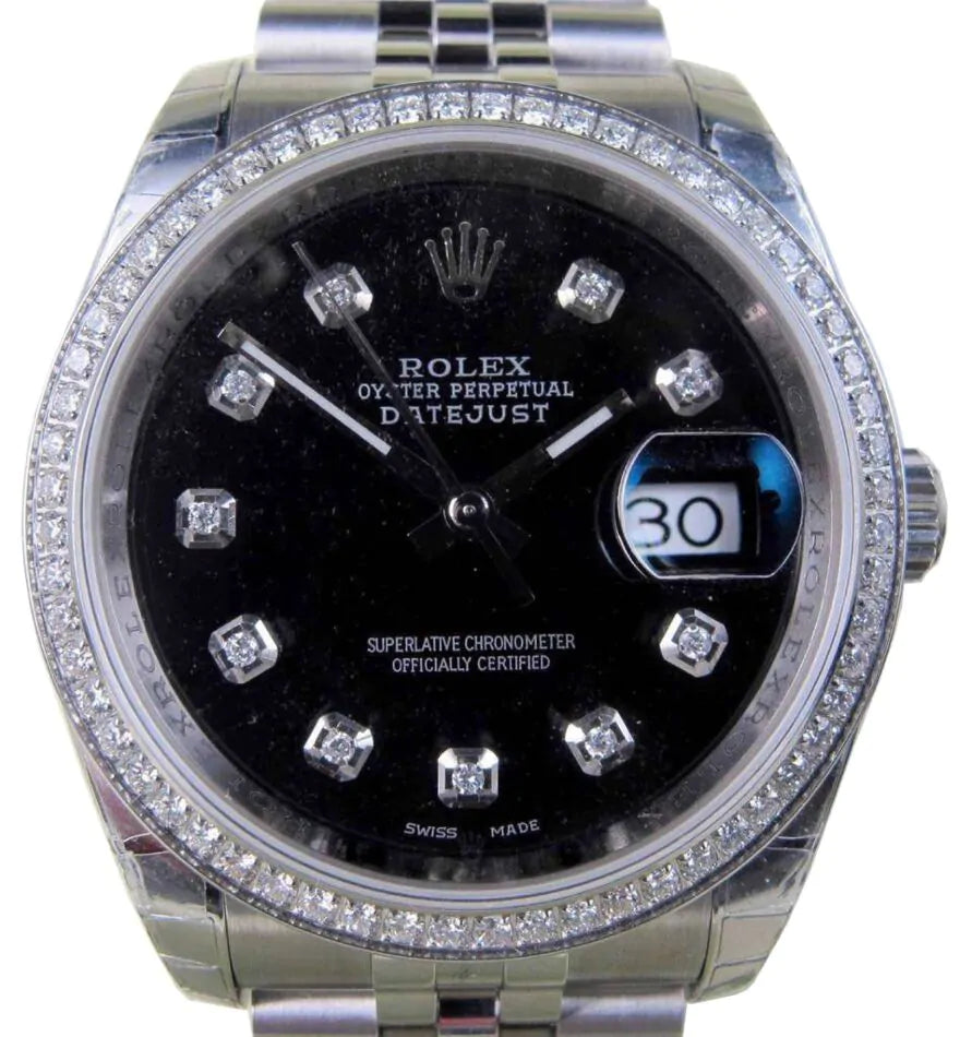 Rolex Datejust 36 mm 126200CBLKDO Steel/White Gold/Diamonds Black