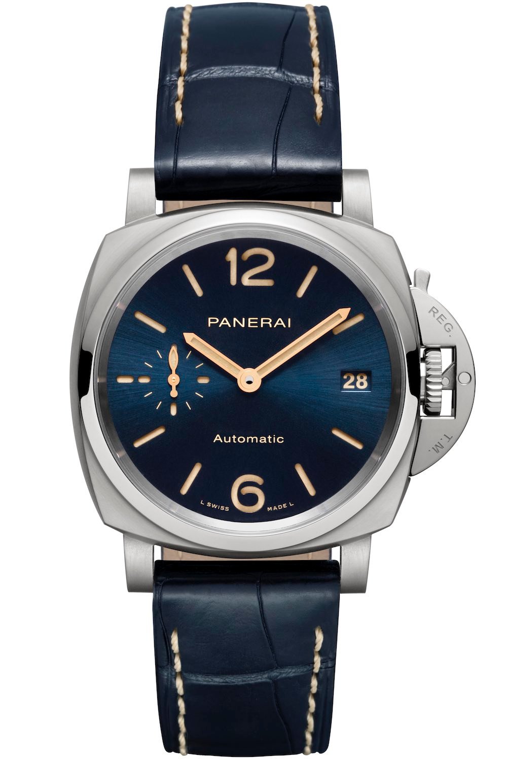 Panerai Luminor Due Piccolo Due Titanium 38mm Blue Dial Alligator Leather Strap PAM00926 - BRAND NEW