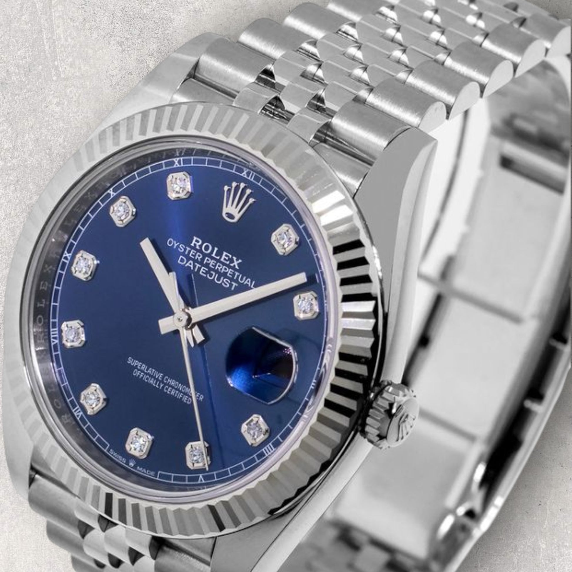 Rolex Datejust 41 126334 Stainless Steel Blue Diamond Dial Jubilee Bracelet Fluted Bezel