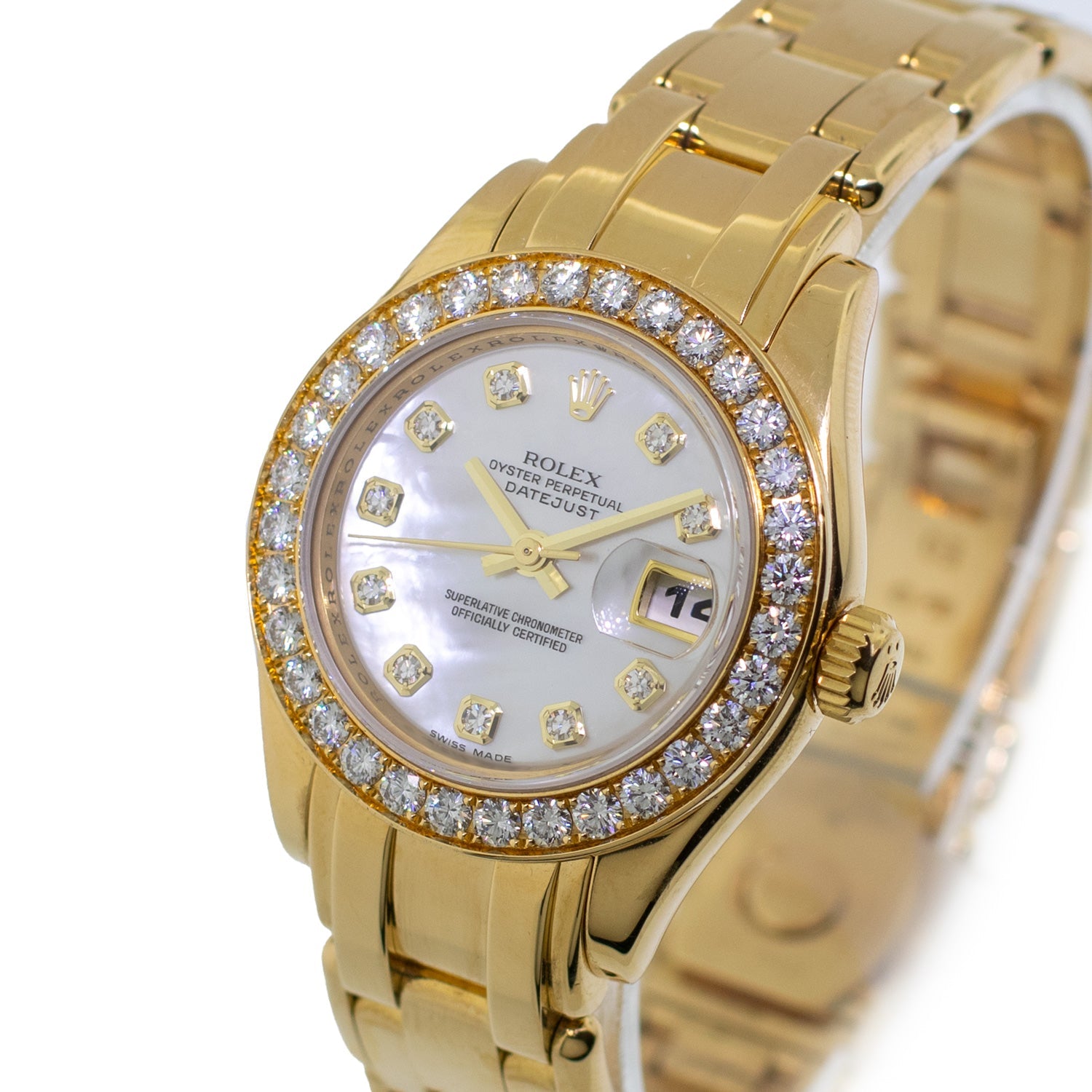 Rolex Pearlmaster 29 29 mm 80298 White Roman Diamond Yellow Gold White