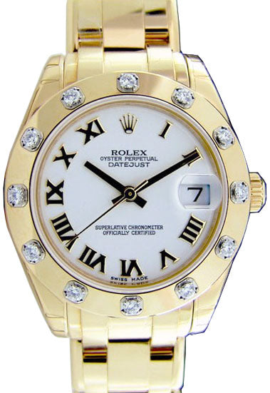 Rolex Datejust Pearlmaster 29 80318-WHTRDP White Roman Diamond Set Yellow Gold - BRAND NEW