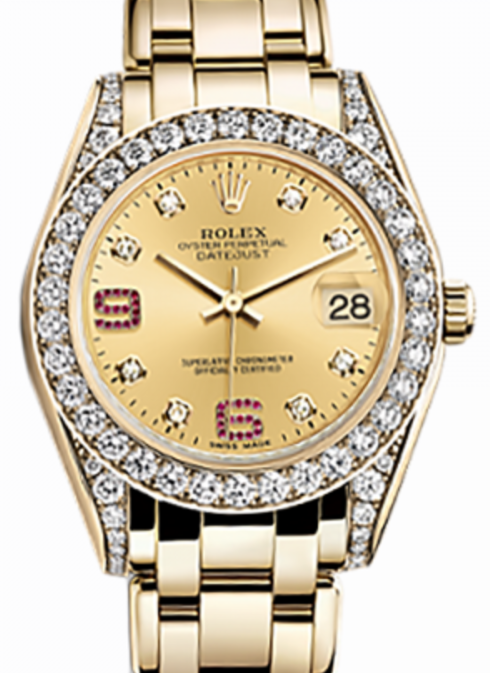 Rolex Pearlmaster 34 34 mm 81158-CHPDA Yellow Gold/Diamonds Champagne