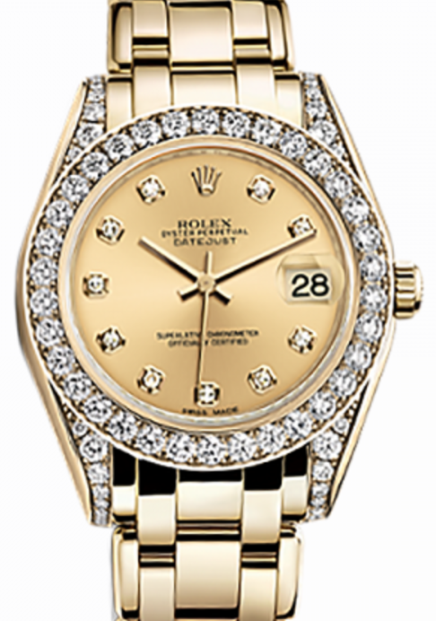 Rolex Pearlmaster 34 34 mm 81158-CHPD Yellow Gold/Diamonds Champagne
