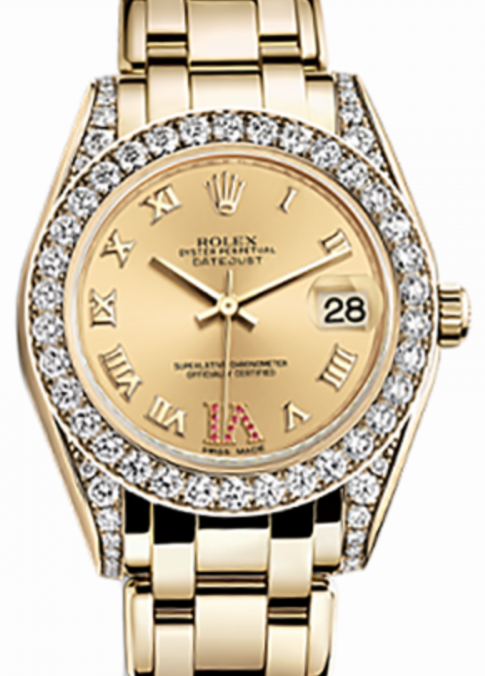 Rolex Pearlmaster 34 34 mm 81158-CHPRD Yellow Gold/Diamonds Champagne