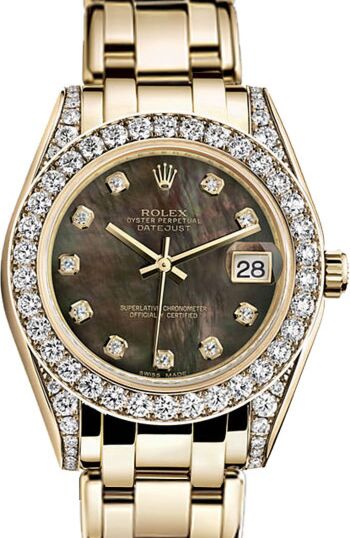 Rolex Pearlmaster 34 34 mm 81158-DMOPDO Yellow Gold/Diamonds Black Mother of Pearl