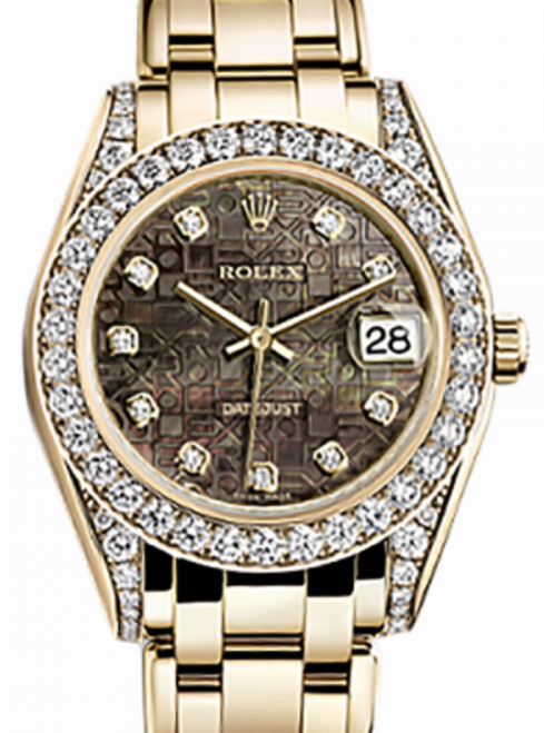 Rolex Pearlmaster 34 34 mm 81158-DMOPJ Yellow Gold/Diamonds Black Mother of Pearl
