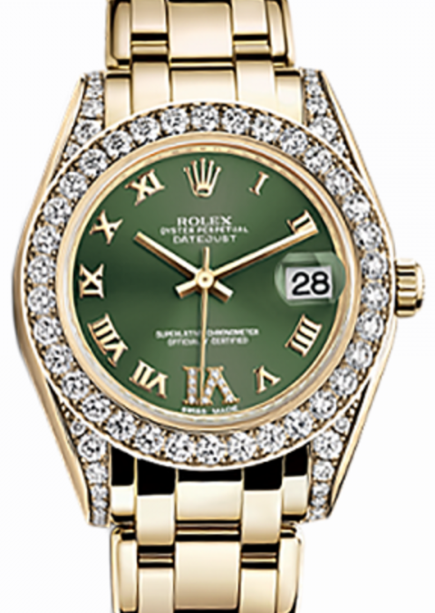 Rolex Pearlmaster 34 34 mm 81158-OLVGR Yellow Gold/Diamonds Olive Green