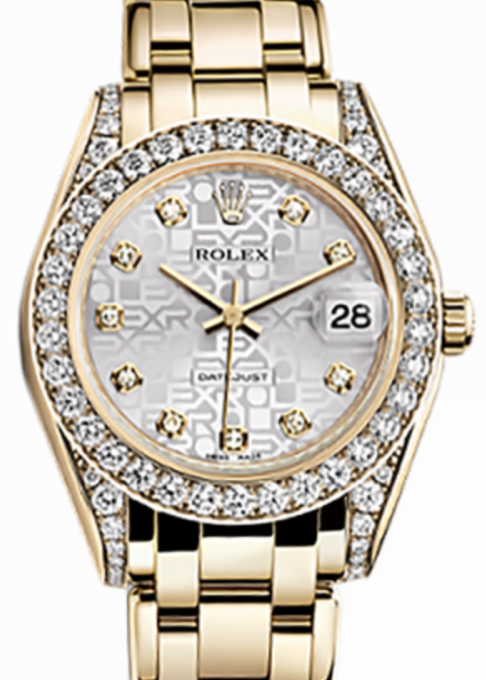 Rolex Pearlmaster 34 34 mm 81158-SLVJD Yellow Gold/Diamonds Silver