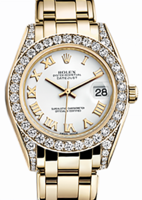 Rolex Pearlmaster 34 34 mm 81158-WHTR Yellow Gold/Diamonds White