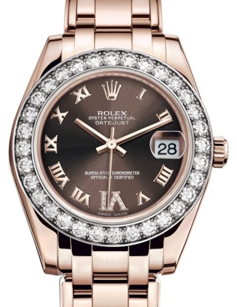 Rolex Pearlmaster 34 34 mm 81285CRDVIP Rose Gold/Diamonds Chocolate