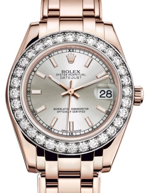 Rolex Pearlmaster 34 34 mm 81285SSP Rose Gold/Diamonds Silver