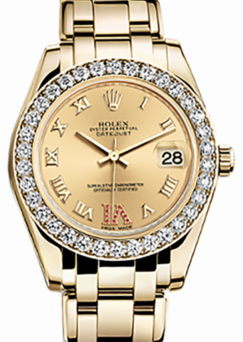 Rolex Pearlmaster 34 34 mm 81298-CHPR Yellow Gold/Diamonds Champagne