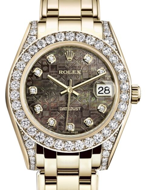 Rolex Pearlmaster 34 34 mm 81298BMJDDP Yellow Gold/Diamonds Black Mother of Pearl