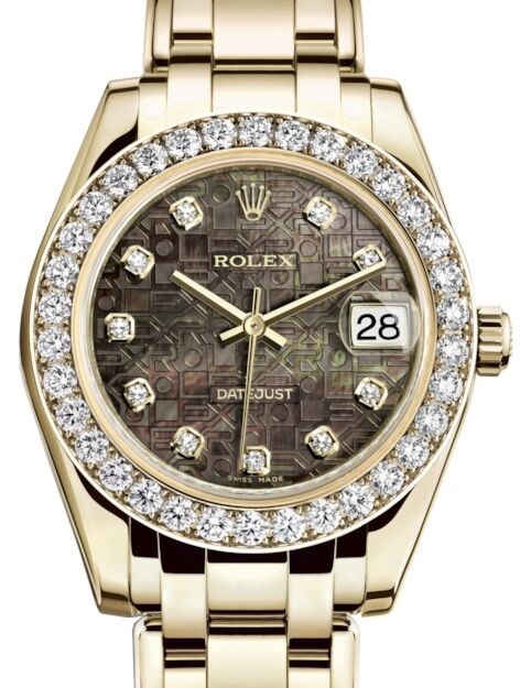 Rolex Pearlmaster 34 34 mm 81298BMJDP Yellow Gold/Diamonds Black Mother of Pearl
