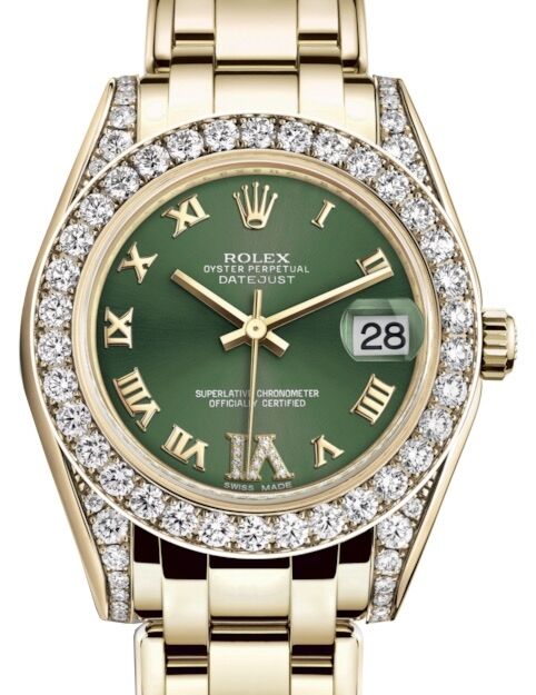 Rolex Pearlmaster 34 34 mm 81298OGRDVIDP Yellow Gold/Diamonds Olive Green