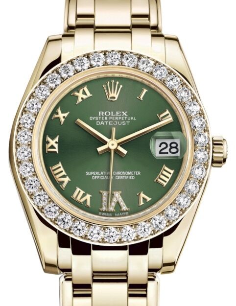 Rolex Pearlmaster 34 34 mm 81298OGRDVIP Yellow Gold/Diamonds Olive Green