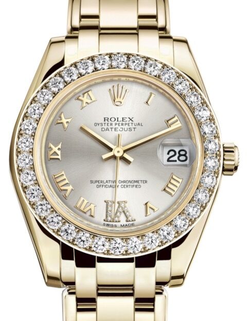 Rolex Pearlmaster 34 34 mm 81298SRDVIP Yellow Gold/Diamonds Silver