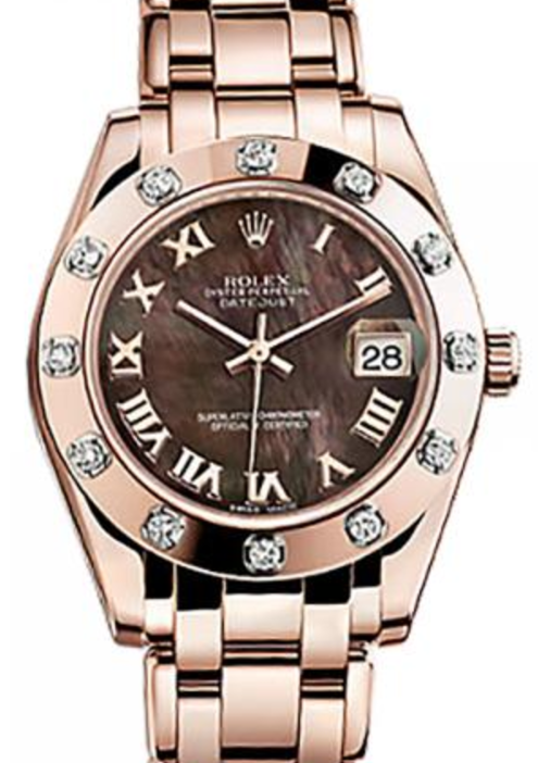 Rolex Pearlmaster 34 34 mm 81315-DMOPR Rose Gold/Diamonds Black Mother of Pearl