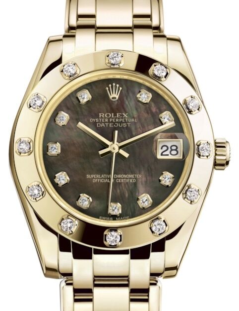Rolex Pearlmaster 34 34 mm 81318BMDP Yellow Gold/Diamonds Black Mother of Pearl