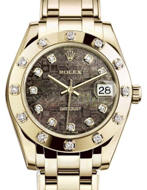 Rolex Pearlmaster 34 34 mm 81318BMJDP Yellow Gold/Diamonds Black Mother of Pearl