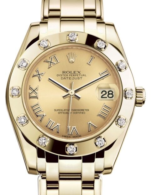 Rolex Pearlmaster 34 34 mm 81318CRP Yellow Gold/Diamonds Champagne