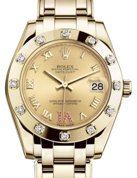 Rolex Pearlmaster 34 34 mm 81318CRRVIP Yellow Gold/Diamonds Champagne