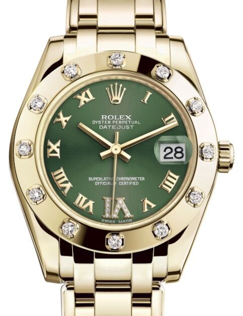 Rolex Pearlmaster 34 34 mm 81318OGRDVIP Yellow Gold/Diamonds Olive Green