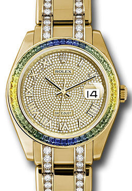 Rolex Pearlmaster 39 86348SABLV Diamond Paved Roman Set with Sapphires Diamond Yellow Gold BRAND NEW