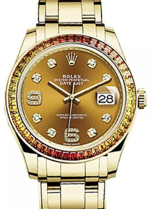 Rolex Pearlmaster 39 86348SAJOR Cognac Diamond Set with Sapphires Yellow Gold BRAND NEW