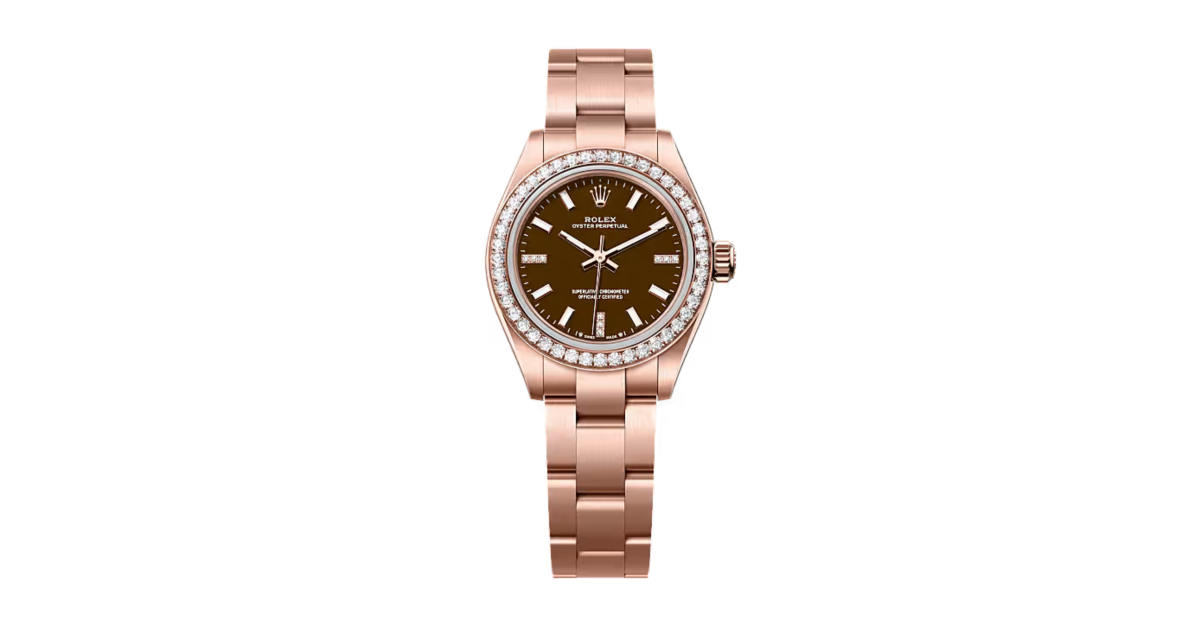 Rolex Oyster Perpetual 34 Rose Gold Brown Stone Diamond Dial & Bezel 124245RBR - BRAND NEW
