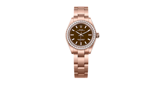 Rolex Oyster Perpetual 34 Rose Gold Brown Stone Diamond Dial & Bezel 124245RBR - BRAND NEW