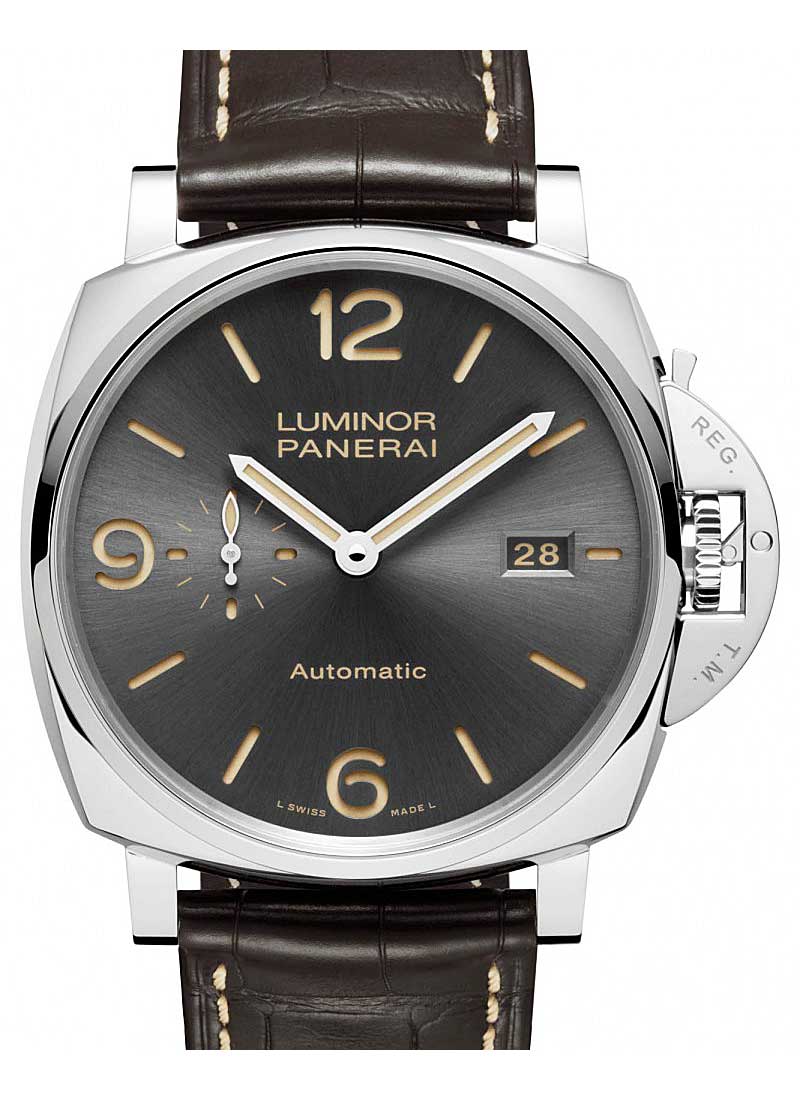Panerai Luminor Due Stainless Steel 45mm Grey Dial Alligator Leather Strap PAM00943 - BRAND NEW