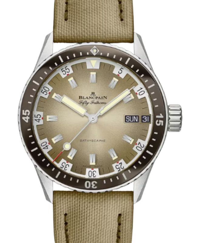Blancpain Fifty Fathoms Bathyscaphe Day Date Desert Edition Steel 43mm Subtly Graduated Sand Coloring Dial 5052 1146 E52A - BRAND NEW