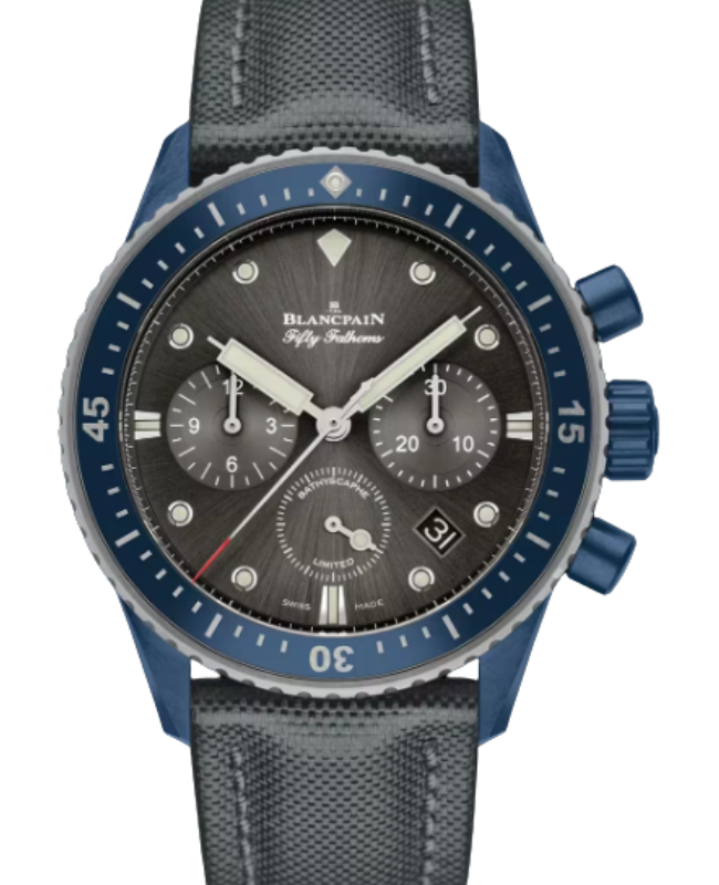 Blancpain Fifty Fathoms Bathyscaphe Chronographe Flyback Ocean Commitment II Ceramic 43.6mm Sunburst Meteor Grey Dial 5200 0310 G52A - BRAND NEW