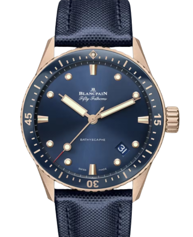 Blancpain Fifty Fathoms Bathyscaphe Sedna Gold 43mm Sunburst Blue Dial 5000 36S40 O52B - BRAND NEW