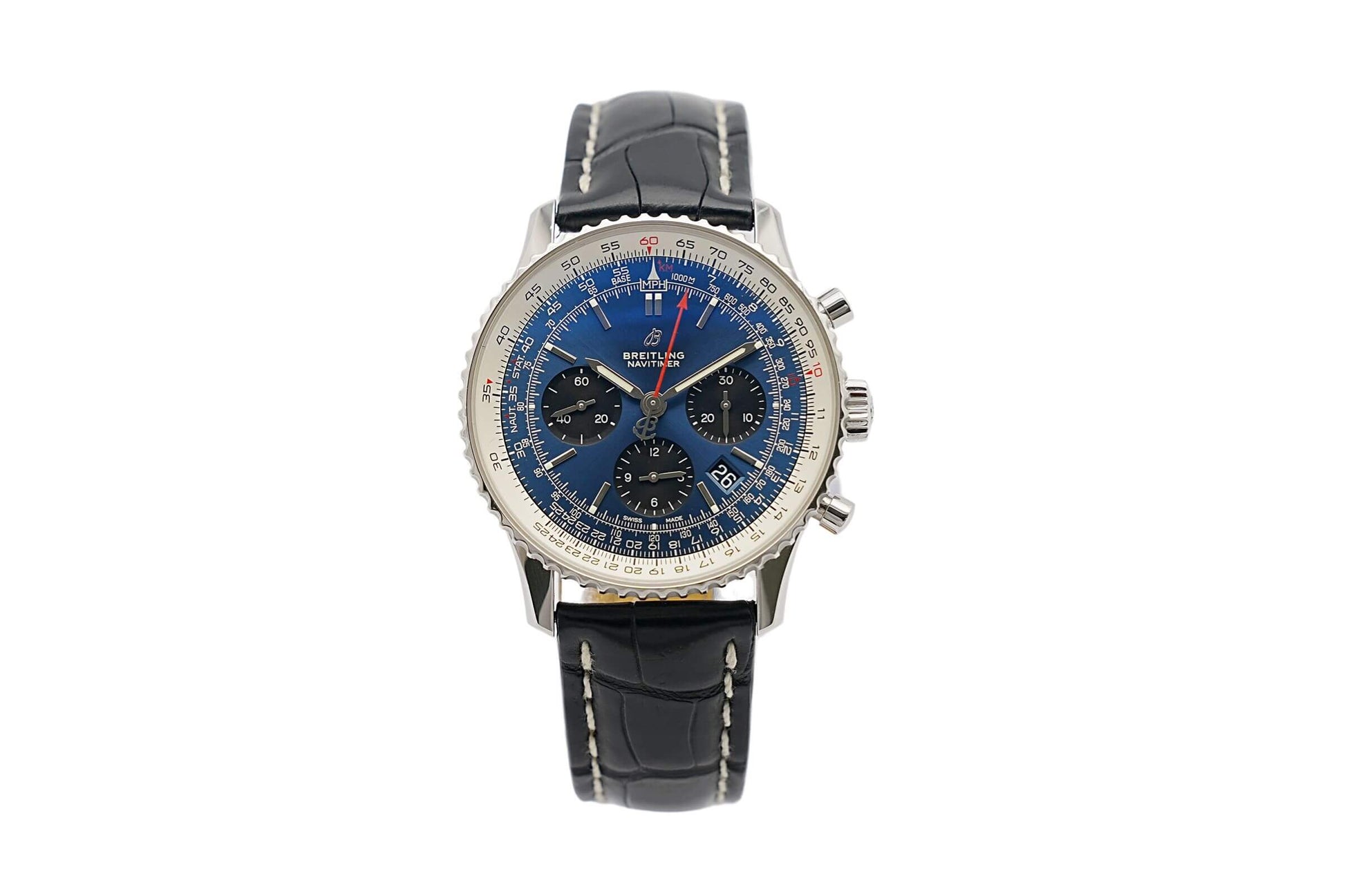 Breitling Navitimer B01 Chronograph 43 Stainless Steel 43mm Blue Dial Alligator Leather Strap AB0121211C1P1 - BRAND NEW