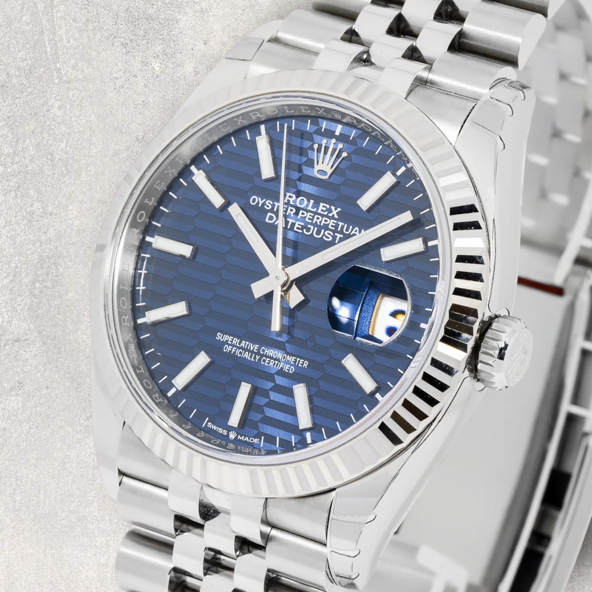 Rolex Datejust 41 126334 Stainless Steel Fluted Motif Blue Dial Jubilee Bracelet Fluted Bezel