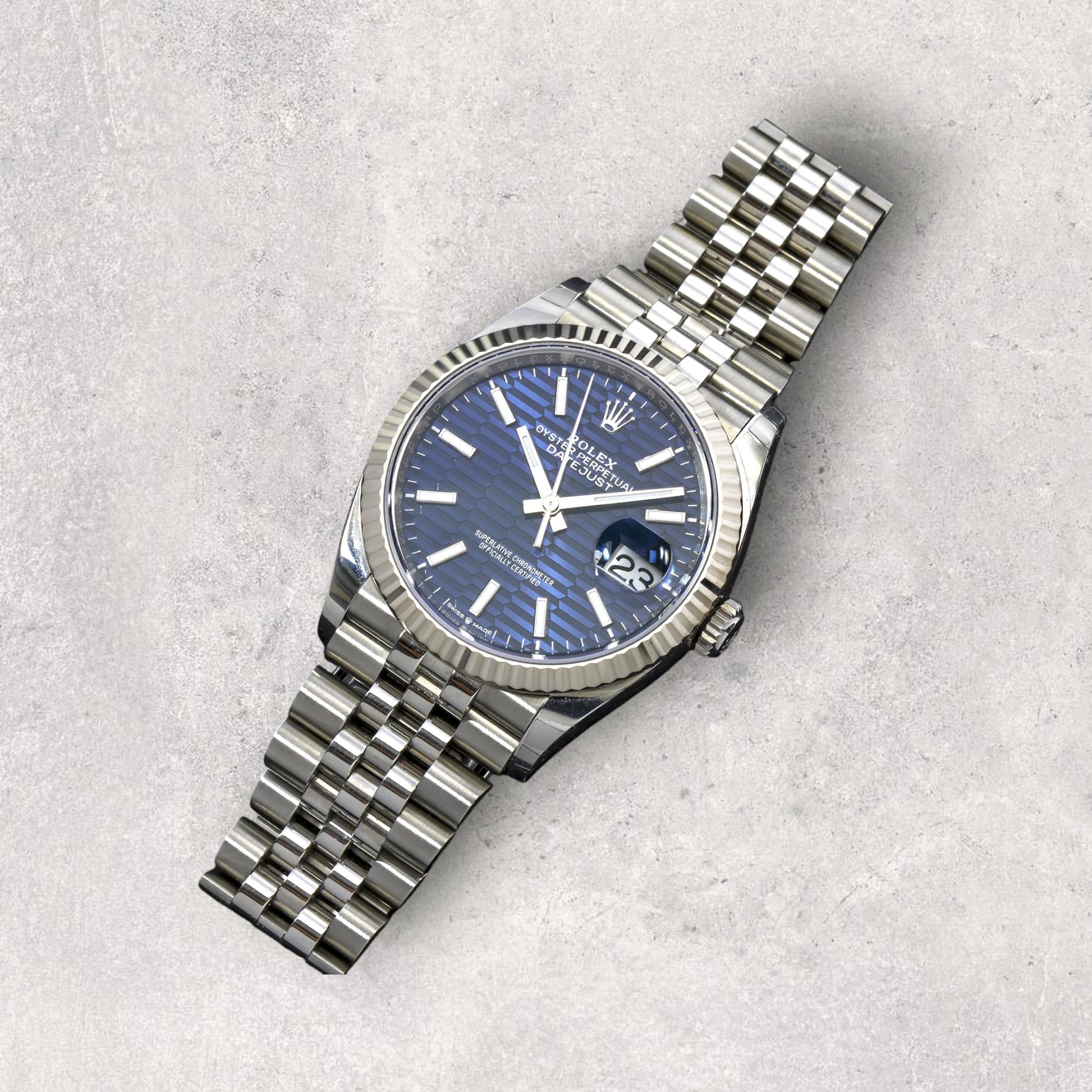 Rolex Datejust 41 126334 Stainless Steel Fluted Motif Blue Dial Jubilee Bracelet Fluted Bezel