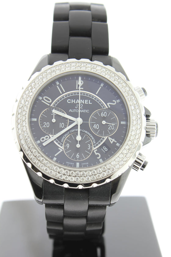 Chanel J12 H1009 Black Ceramic Diamond Chronograph 41mm Automatic - BRAND NEW