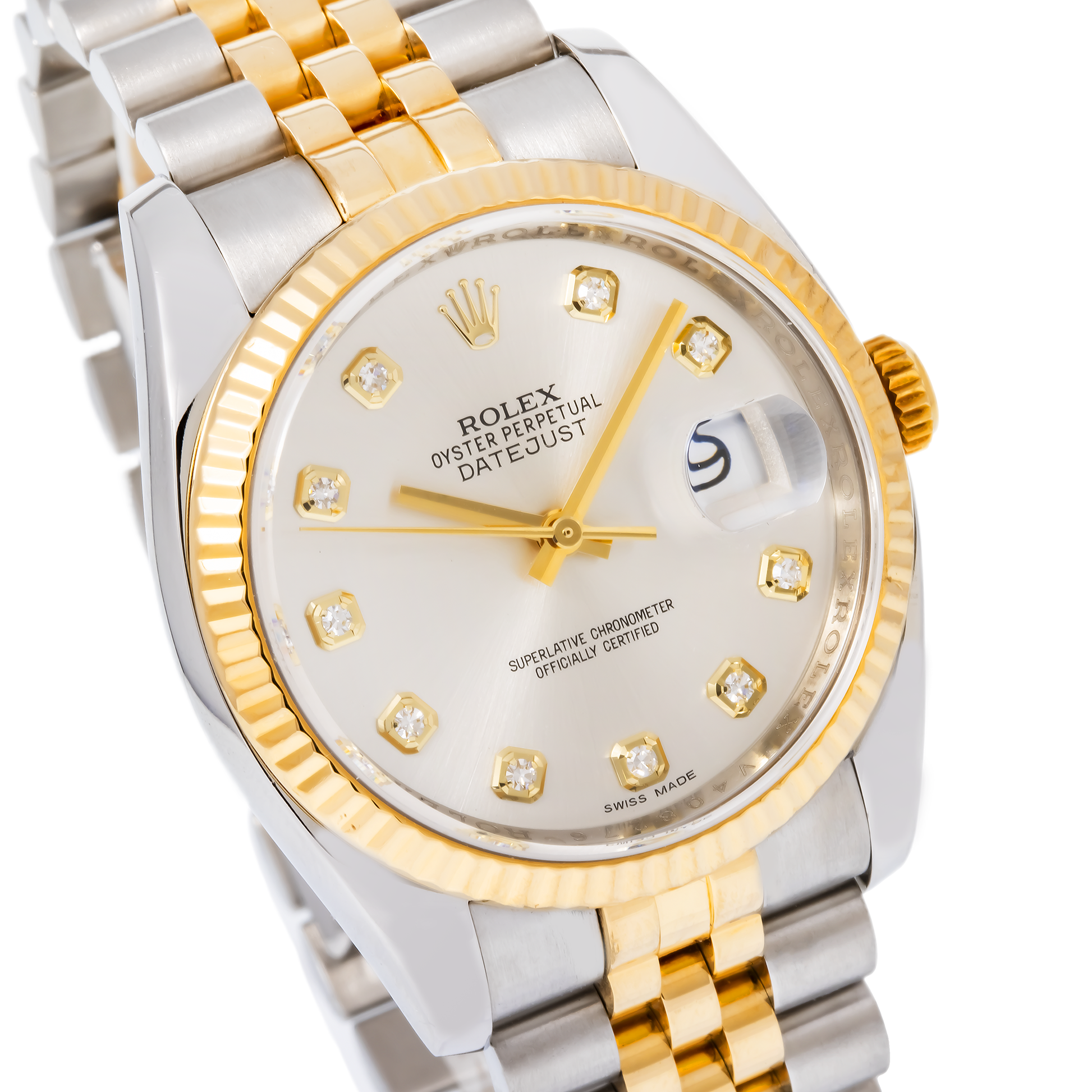 Rolex Datejust 36 116233-SVJDFJ Silver Jubilee Dial Diamond Fluted Yellow Gold Stainless Steel Jubilee - BRAND NEW