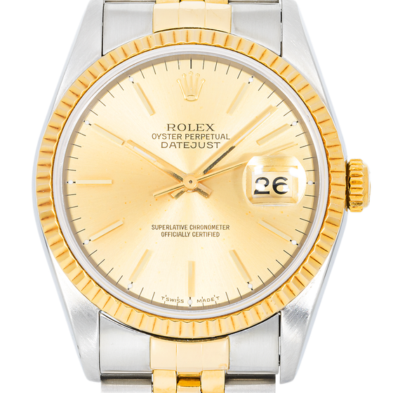 Rolex Datejust 36 16233 Stainless Steel Yellow Gold Fluted Bezel Oyster Bracelet