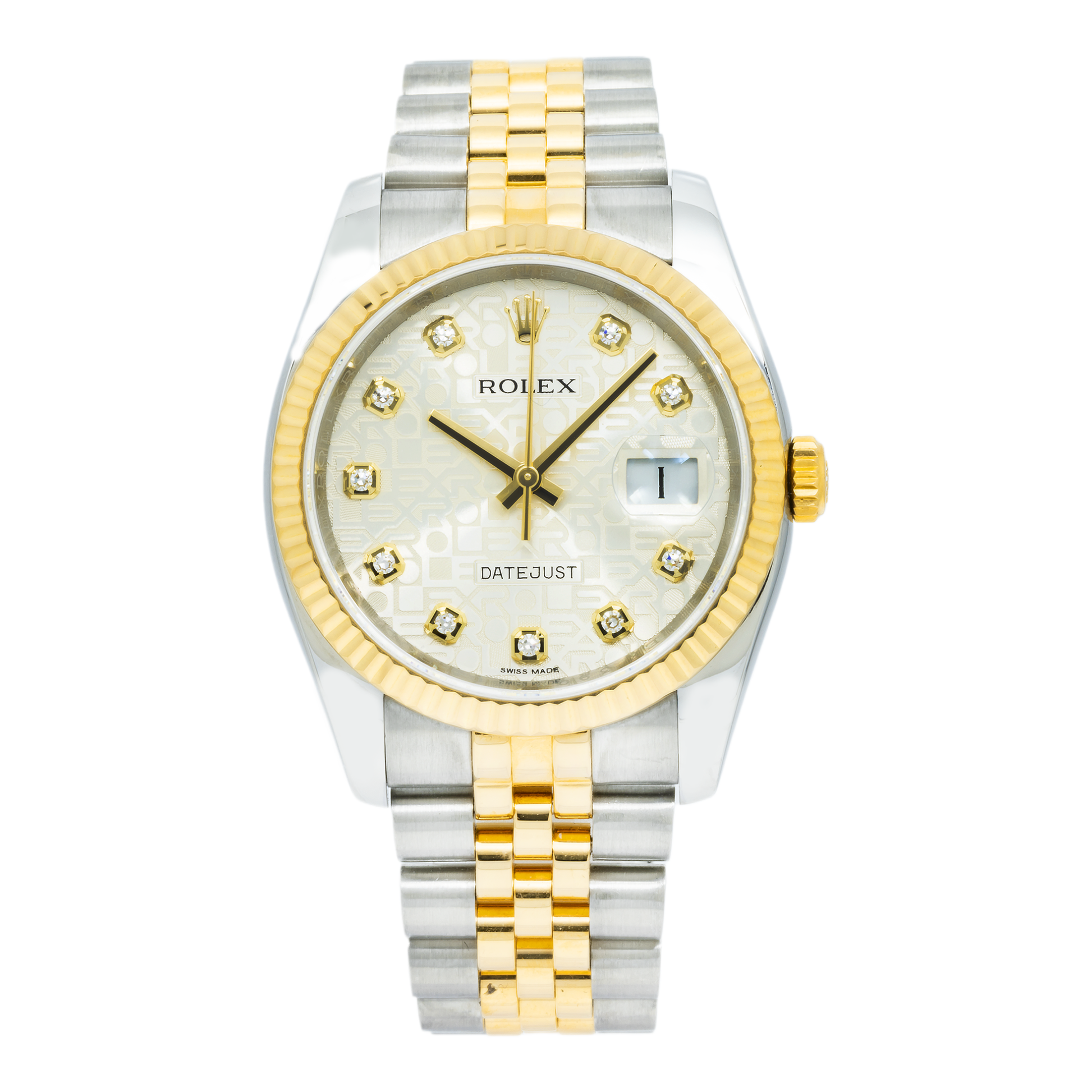Rolex Datejust 36 116233-SVJDFJ Silver Jubilee Dial Diamond Fluted Yellow Gold Stainless Steel Jubilee - BRAND NEW