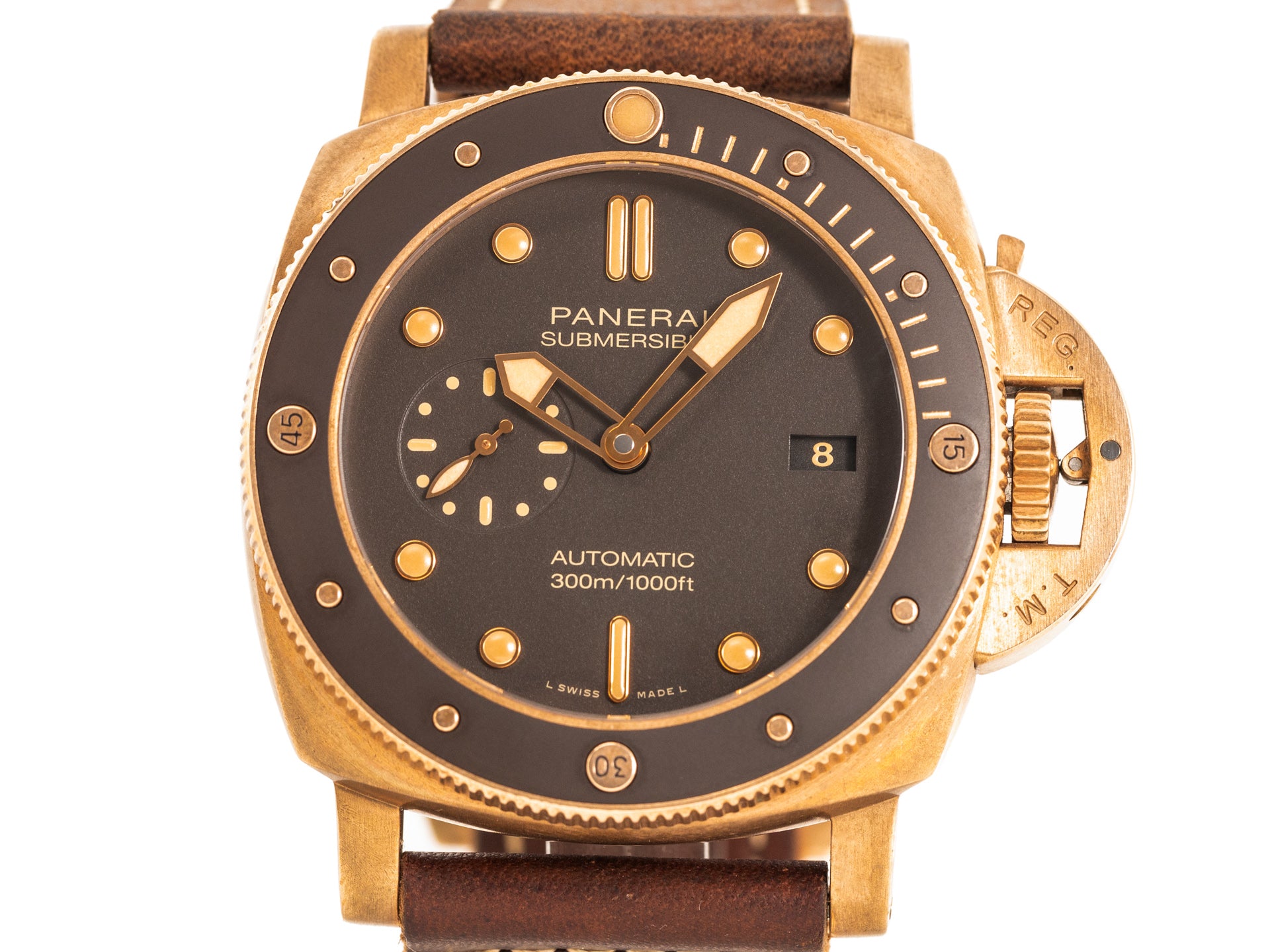 Panerai Submersible Bronzo Bronze 47mm Brown Dial Leather Strap PAM00968 - PRE-OWNED