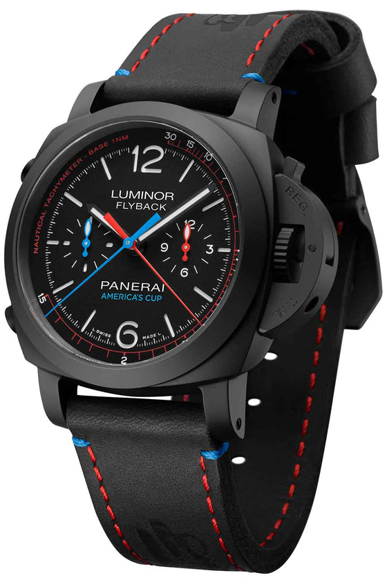 Panerai Luminor 1950 Oracle Team USA 3 Days Chrono Flyback Automatic Ceramica Ceramic 44mm Black Dial Leather Strap PAM00725 - BRAND NEW