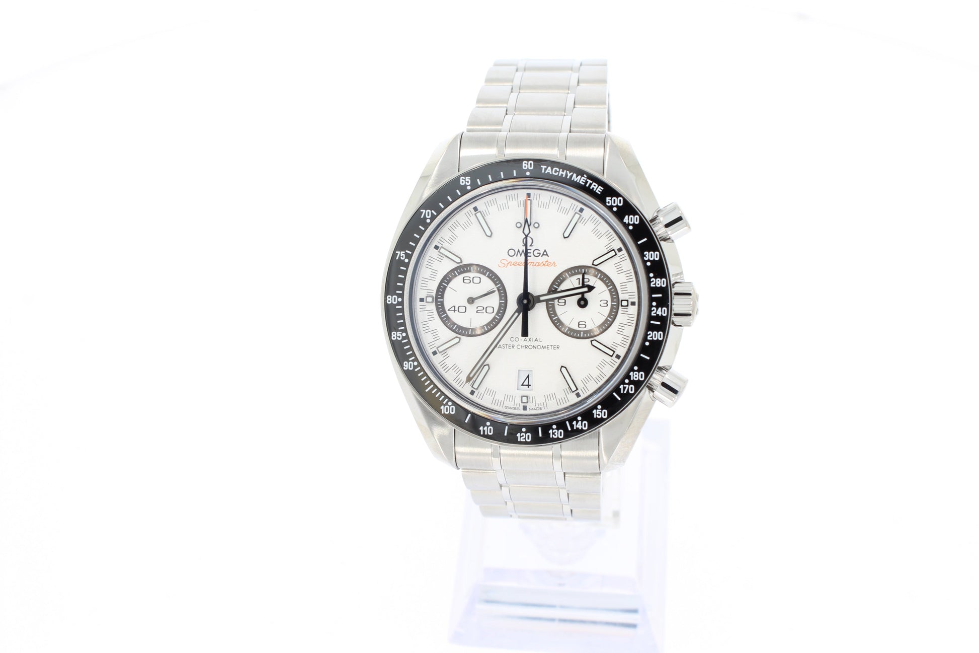 Omega 326.32.40.50.02.001 Speedmaster Racing Co-Axial Chronograph 40mm White Index Stainless Steel Rubber BRAND NEW