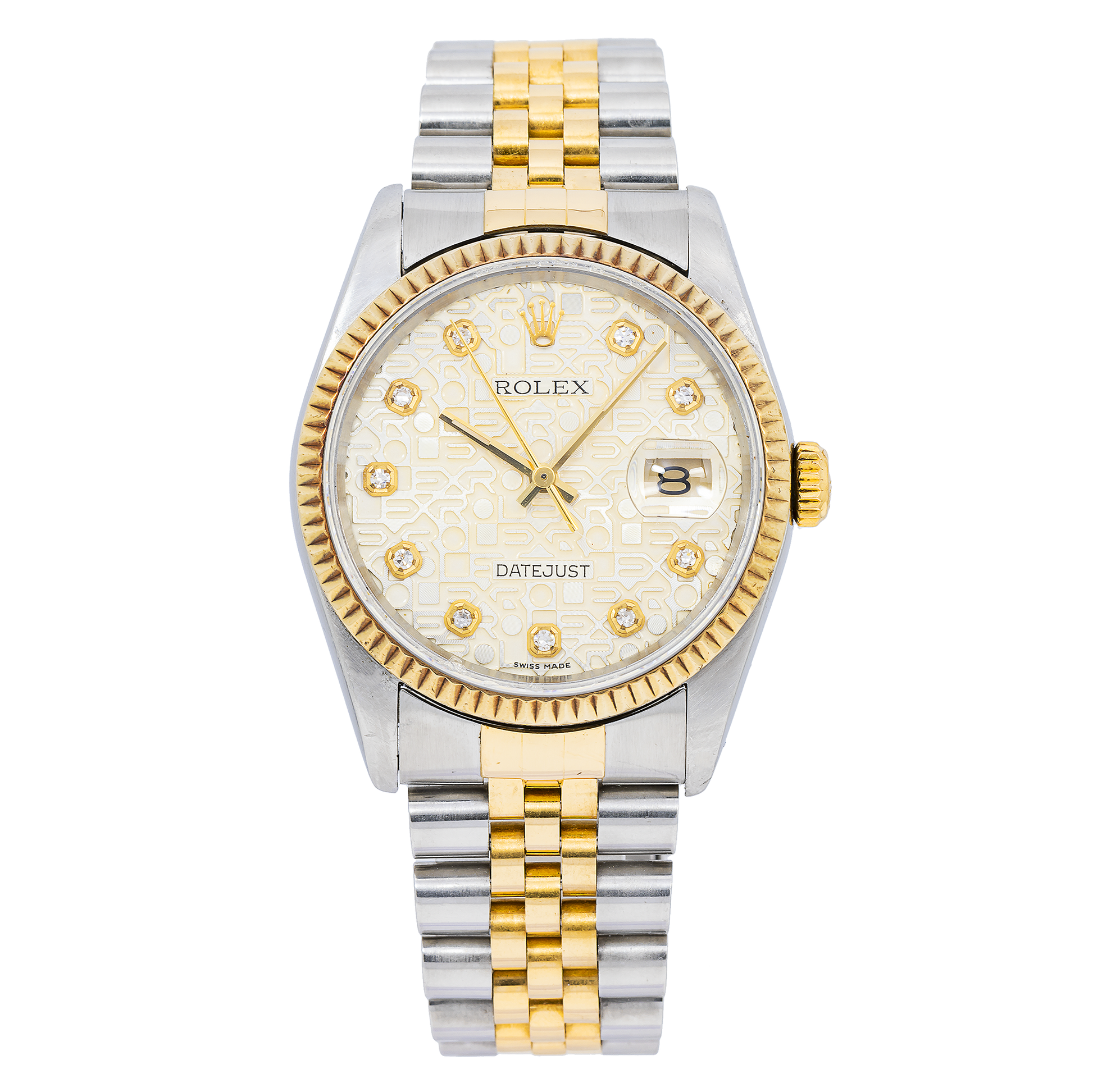 Rolex Datejust 36mm 16233 Stainless Steel Yellow Gold Fluted Bezel