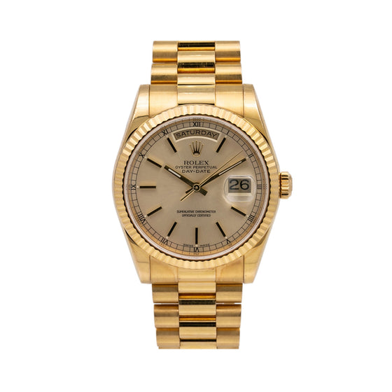 Rolex Day-Date 36 36 mm 118238-GLWAFP Yellow Gold Champagne