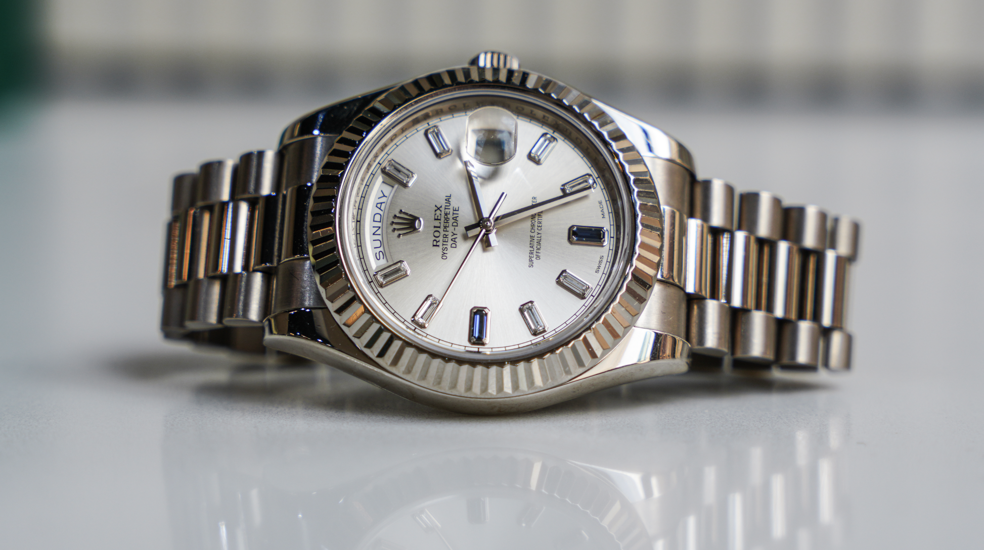 Rolex Day-Date II 41 mm 218239SLVSFP White Gold Silver